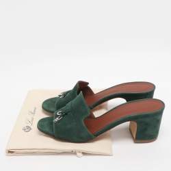 Pre Owned Loro Piana Green Suede Summer Charms Walk Slides Size 36.5