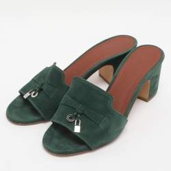 Pre Owned Loro Piana Green Suede Summer Charms Walk Slides Size 36.5