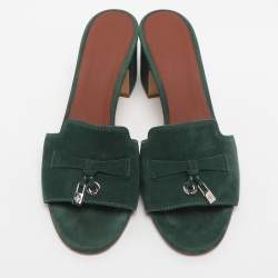 Pre Owned Loro Piana Green Suede Summer Charms Walk Slides Size 36.5