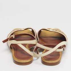 Pre Owned Loro Piana Cream/Gold Leather Ankle Strap Sandals Size 40