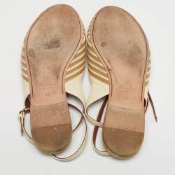 Pre Owned Loro Piana Cream/Gold Leather Ankle Strap Sandals Size 40