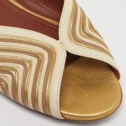 Pre Owned Loro Piana Cream/Gold Leather Ankle Strap Sandals Size 40