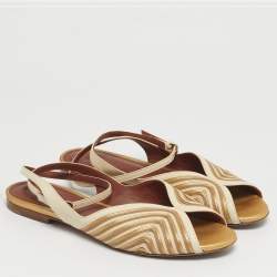 Pre Owned Loro Piana Cream/Gold Leather Ankle Strap Sandals Size 40