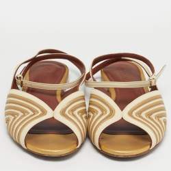 Pre Owned Loro Piana Cream/Gold Leather Ankle Strap Sandals Size 40