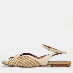 Pre Owned Loro Piana Cream/Gold Leather Ankle Strap Sandals Size 40