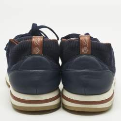 Pre Owned Loro Piana Navy Blue Knit Fabric and Leather 360 LP Flexy Walk Slip On Sneakers Size 39