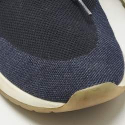 Pre Owned Loro Piana Navy Blue Knit Fabric and Leather 360 LP Flexy Walk Slip On Sneakers Size 39