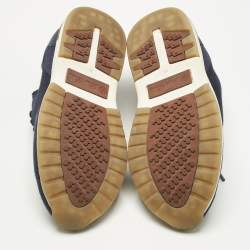 Pre Owned Loro Piana Navy Blue Knit Fabric and Leather 360 LP Flexy Walk Slip On Sneakers Size 39