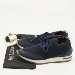 Pre Owned Loro Piana Navy Blue Knit Fabric and Leather 360 LP Flexy Walk Slip On Sneakers Size 39
