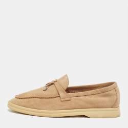 Pre Owned Loro Piana Beige Suede Summer Charms Walk  Loafers Size 38.5