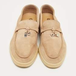 Pre Owned Loro Piana Beige Suede Summer Charms Walk  Loafers Size 38.5