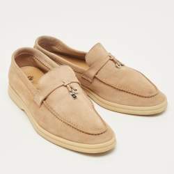 Pre Owned Loro Piana Beige Suede Summer Charms Walk  Loafers Size 38.5