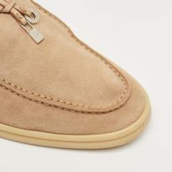 Pre Owned Loro Piana Beige Suede Summer Charms Walk  Loafers Size 38.5