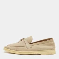 Pre Owned Loro Piana Beige Suede Summer Charms Walk Loafers Size 38.5