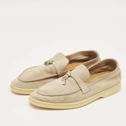 Pre Owned Loro Piana Beige Suede Summer Charms Walk Loafers Size 38.5