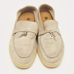 Pre Owned Loro Piana Beige Suede Summer Charms Walk Loafers Size 38.5