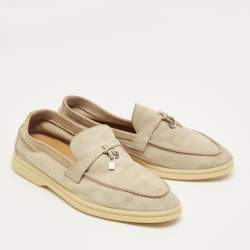 Pre Owned Loro Piana Beige Suede Summer Charms Walk Loafers Size 38.5