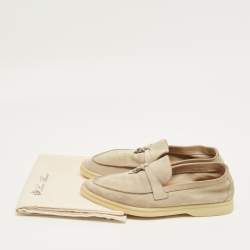 Pre Owned Loro Piana Beige Suede Summer Charms Walk Loafers Size 38.5