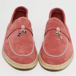 Pre Owned Loro Piana Blush Pink Suede Summer Charms Walk Loafers Size 39