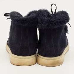 Pre Owned Loro Piana Navy Blue Mink Fur and Suede Open Walk Ankle Length Boots Size 42