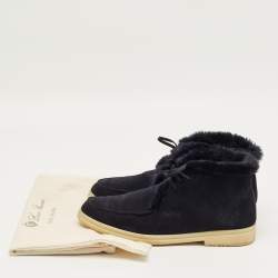 Pre Owned Loro Piana Navy Blue Mink Fur and Suede Open Walk Ankle Length Boots Size 42