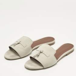 Pre Owned Loro Piana Grey Suede Summer Charms Walk Flat Slide Size 37