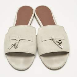 Pre Owned Loro Piana Grey Suede Summer Charms Walk Flat Slide Size 37