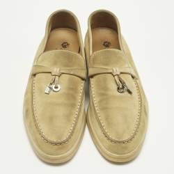 Pre Owned Loro Piana Beige Suede Summer Charms Walk Loafers Size 36.5
