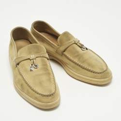 Pre Owned Loro Piana Beige Suede Summer Charms Walk Loafers Size 36.5