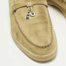 Pre Owned Loro Piana Beige Suede Summer Charms Walk Loafers Size 36.5