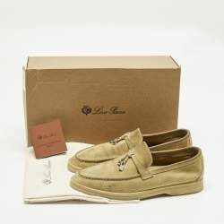 Pre Owned Loro Piana Beige Suede Summer Charms Walk Loafers Size 36.5