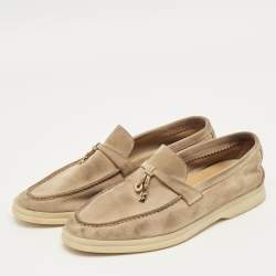 Pre Owned Loro Piana Beige Suede Summer Charms Walk Loafers Size 37.5