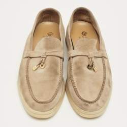 Pre Owned Loro Piana Beige Suede Summer Charms Walk Loafers Size 37.5