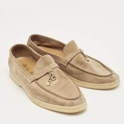 Pre Owned Loro Piana Beige Suede Summer Charms Walk Loafers Size 37.5