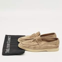 Pre Owned Loro Piana Beige Suede Summer Charms Walk Loafers Size 37.5
