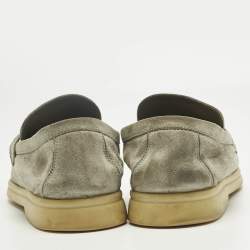 Pre Owned Loro Piana Grey Suede Summer Charms Walk Loafers Size 39.5