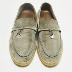 Pre Owned Loro Piana Grey Suede Summer Charms Walk Loafers Size 39.5