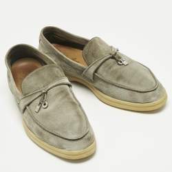 Pre Owned Loro Piana Grey Suede Summer Charms Walk Loafers Size 39.5