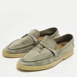 Pre Owned Loro Piana Grey Suede Summer Charms Walk Loafers Size 39.5