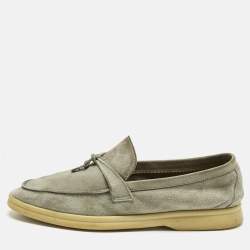 Pre Owned Loro Piana Grey Suede Summer Charms Walk Loafers Size 39.5