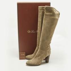 Pre Owned Loro Piana Beige Suede Sharmain Knee Length Boots Size 39.5