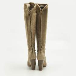 Pre Owned Loro Piana Beige Suede Sharmain Knee Length Boots Size 39.5