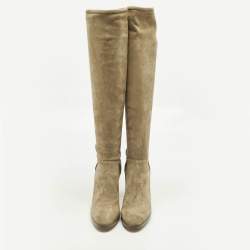 Pre Owned Loro Piana Beige Suede Sharmain Knee Length Boots Size 39.5