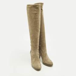 Pre Owned Loro Piana Beige Suede Sharmain Knee Length Boots Size 39.5