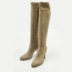 Pre Owned Loro Piana Beige Suede Sharmain Knee Length Boots Size 39.5