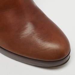 Pre Owned Loro Piana Brown Leather Buckle Details Ankle Length Boots Size 37