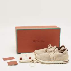 Pre Owned Loro Piana Beige Knit Fabric and Suede 360 LP Flexy Walk Lace Up Sneakers Size 36