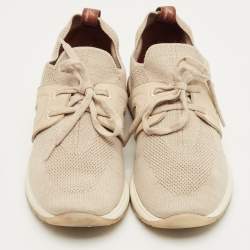 Pre Owned Loro Piana Beige Knit Fabric and Suede 360 LP Flexy Walk Lace Up Sneakers Size 36