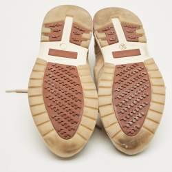 Pre Owned Loro Piana Beige Knit Fabric and Suede 360 LP Flexy Walk Lace Up Sneakers Size 36