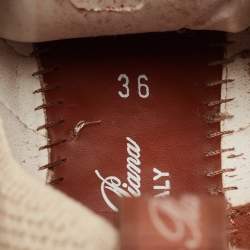 Pre Owned Loro Piana Beige Knit Fabric and Suede 360 LP Flexy Walk Lace Up Sneakers Size 36